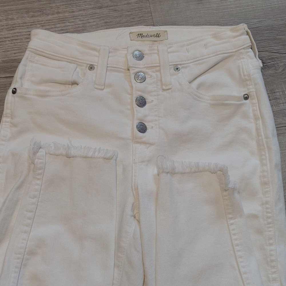 Madewell Jeans 26 High Rise Skinny 10" White Raw Hem‎